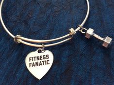 Fitness Fanatic with Weight Charm Word Quote on Expandable Adjustable Wire Bangle Gifts For Personal Trainer, Wire Bangle Bracelets, Fitness Jewelry, Expandable Bangle Bracelet, Things I Need To Buy, Stackable Bangles, Bangles Making, Wire Bangles, Split Rings