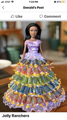 an image of a doll in a dress made out of candy