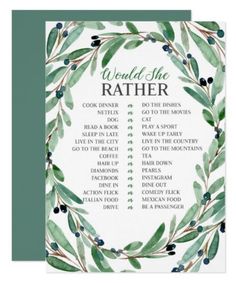 a card with the words, world she father and olives in green on it