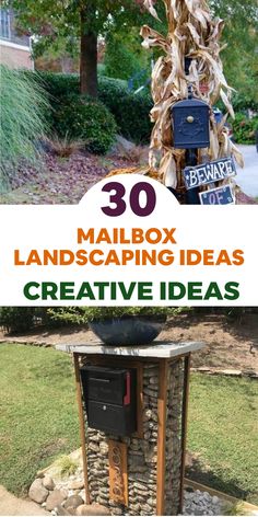 mailbox landscaping ideas with text overlay that reads 30 mailbox landscaping ideas creative ideas