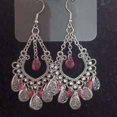 Exotic Looking Dangling Pink Crystal And Silverstone Earrings Pink Crystal Earrings, Diamond Shape Earrings, Orange Earrings, Costume Earrings, White Rhinestone, Pink Accents, Dangling Earrings, Paparazzi Jewelry, Feather Earrings