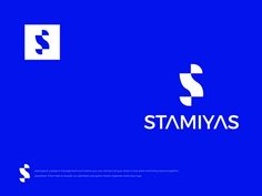 the logo for stamiyas is shown on a blue background with white letters