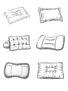 pillows and pillow cases drawn in black ink