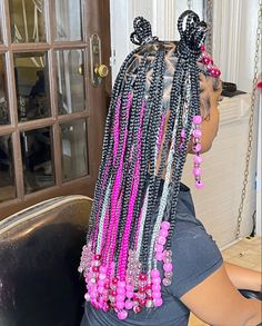 Kids Plaits Girls Hair Ideas Black, Baddie Back To School Hairstyles Braids, Glitter Knotless Braids, Hairstyles For 5th Grade, Peek A Boo Box Braids With Beads, African Braids Hairstyles 2023, 5th Grade Hairstyles, Box Braids With Beads Hairstyles, Quick Weave Hairstyles Braids