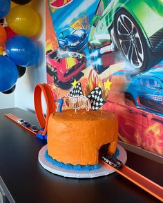 a birthday cake sitting on top of a table