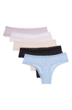 - Pack of 5 . Thong cut. Lace trim. Assorted colors. Imported Machine wash 89% nylon, 11% spandex Japanese Wardrobe, Shower Essentials, Dr Closet, H&m Baby, Comfortable Fits, Cute Bras, Swag Style, Bra And Panty Sets, Honeydew