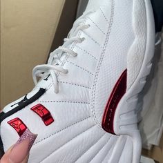 Worn Twice , Like New. Jordan 12s, Shoes Jordan, Jordan Red, Jordan 12, Jordans 12, Jordans For Men, Jordan Shoes, Mens Shoes Sneakers, Men's Shoes