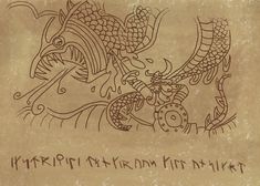 a drawing of a dragon on a piece of parchment paper with writing below it that says,