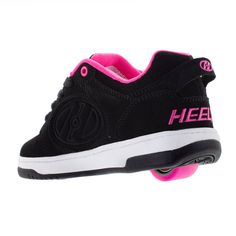 Black Pink - Voyager | Heelys Jessica Capshaw, Roller Shoes, 90s Childhood, Shoe Black, Grown Man, Roller Skate, Pink Logo, Nubuck Leather, Dc Sneaker