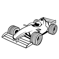 a black and white drawing of a race car with wheels on the front, viewed from above