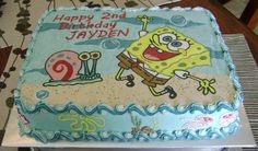 a spongebob birthday cake on a table