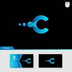 the letter c is made up of blue letters and circles on black background with white accents