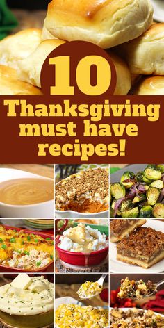 the cover of 10 thanksgiving must have recipes, with images of pies and other baked goods