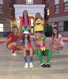 the girls are dressed up as spongebob characters