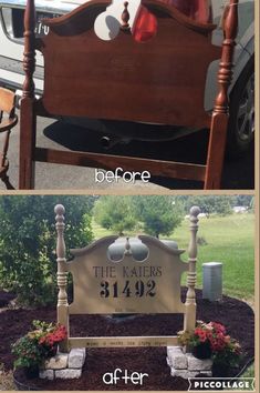 before and after photos of a bed frame