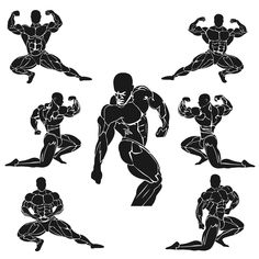 the silhouettes of muscular men doing different exercises