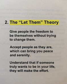 a piece of paper with the words 2 the let them theory written on it in yellow