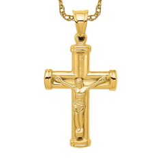 Introducing our 14k yellow gold reversible Lord Jesus Christ crucifix holy cross necklace, perfect for both women and men. This unisex religious jewelry piece features a stunning Latin cross pendant that can be worn on either side, making it a versatile addition to any jewelry collection. Crafted from high-quality 14k yellow gold, this holy cross necklace is a timeless and elegant piece that will last a lifetime. Whether you're looking for a religious gift for him or her, or simply want to add some Christian jewelry to your collection, this 14k gold crucifix necklace is the perfect choice. Shop now and add this beautiful religious pendant necklace to your jewelry collection today! Gold Crucifix Necklace, Crucifix Necklace, Holy Cross, Christian Jewelry, Religious Jewelry, Religious Gifts, Lord Jesus Christ, Fine Jewellery Necklace, Solid Yellow