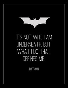 "It's not who I am underneath.." ~ Batman Begins (2005) ~ Movie Quote Poster by Lois Derme #amusementphile Batman Bruce Wayne, Batman Quotes, Superhero Quotes, Hero Quotes, Inspirational Movies, Batman Begins, Bd Comics, Hur Man Målar, Film Quotes