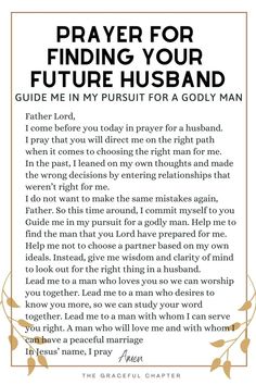 the prayer for finding your future husband is shown in white and gold with an orange border