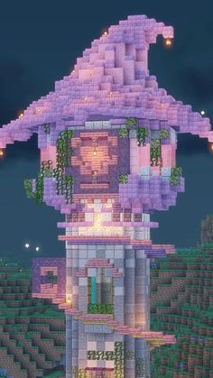 Minecraft Repunzal Tower, Floating Island Base Minecraft, Minecraft Watermelon Build, Pink Greenhouse Minecraft, Cute Minecraft Castle Ideas, Minecraft Building Entrance, Castle Towers Minecraft, Flower Garden In Minecraft, Minecraft Jellyfish House