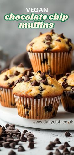 Vegan Chocolate Chip Muffins Vegan Chocolate Chip Muffins, Vegan Muffins, Dairy Free Breakfasts, Vegan Chocolate Chip, Vegan Dessert, Chocolate Chip Muffins, Vegan Dessert Recipes, Vegan Breakfast, Afternoon Snacks