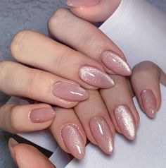 Amazon.com: Short Almond Press on Nails Cat Eye Fake Nails Nude False Nails with Design Glitter Pink Glue on Nails Glossy Acrylic Nails Full Cover Stick on Nails Shiny Artificial Nails for Women Manicure 24Pcs : Beauty & Personal Care #nailideas Nail Ideas Simple Black, Healthy Natural Nails, Beachy Nail Designs, Nude Nail Design, Glitter Nail Ideas, Foil Nail Designs, Spring Nails Art, Nail Ideas Simple, Short Nails Ideas