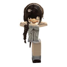 a lego girl with long hair and braids holding her hands behind her head