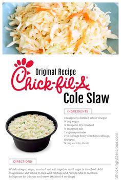 chicken coleslaw recipe with instructions on the side