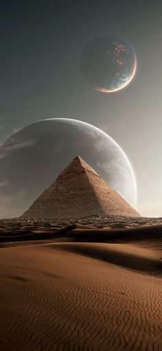 an artist's rendering of two pyramids in the desert