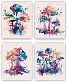 QIAOJI Magic Mushrooms wall Art Prints?Psychedelic Watercolour Mu... Mushroom Watercolor, Notebook Inspiration, Art Mushroom, Painting Reference, Color Magic, Tattoo Inspo, Art References, Watercolor Illustration