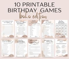 Looking for the perfect way to add fun and laughter to her birthday celebration? 🎉✨ This Boho-style Printable Birthday Games Set is exactly what you need! With 10 unique and engaging games, this party package will make her special day unforgettable. Designed to fit any birthday party theme, especially for those who love a touch of Boho chic! 🌸 What's Included: ◻️ Would She Rather: Fun choices to get everyone talking! ◻️ How Well Do You Know the Birthday Girl: See who knows her best! ◻️ Never Has She Ever: Hilarious confessions and surprises. ◻️ Over or Under: Guess fun facts about the birthday girl. ◻️ Who Would?: Playfully guess who's most likely to... ◻️ What's on Your Phone?: A modern twist on a classic scavenger hunt. ◻️ My Funniest Memory of the Birthday Girl: A walk down memory lan Printable Birthday Games, Unscramble Words, Interactive Games, Boho Birthday, Party Package, Boho Theme, Birthday Party Games, Birthday Games, Party Packages