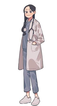 an anime character with a stethoscope standing in front of a white background