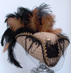 Steampunk camel pirate tricorn skull & crossbones hat by Blackpin Corset Steampunk, Veil Black, Pirate Wedding, Skull Pirate