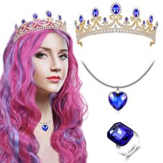 PRICES MAY VARY. You will receive: This package contains 1 piece light pink and blue long curly hair with hair net, a piece of royal blue princess crown, a ring and a necklace，princess suit for dress up costume accessories Halloween cosplay. Long Wavy Wig: The wig is made of heat-resistant synthetic fiber, soft and shiny. It can be dyed, dyed, cut or DIY according to your own style. The hair net is elastic and can be applied to anyone crown: It is made of alloy, with silver rhinestones and acryl Girls Halloween Party, Princess Crown Ring, Necklace Princess, Halloween Party Costume, Baby Costumes Girl, Princess Cosplay, Curly Hair Wig, Wavy Wig, Hair Net