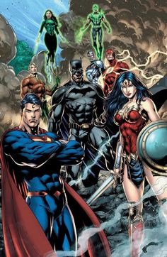 superman and the wonder girls are in action with their hero's armors, as well as two other superheros