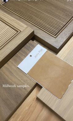 wood flooring samples with price tags on them and the words millwork samples written in white