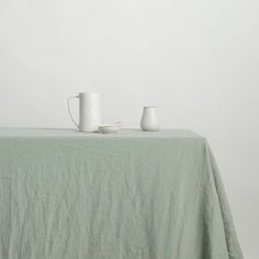 Linen Tablecloth in Sage Tablecloth Round, Placemats And Napkins, Linen Table Cloth, Green Tablecloth, Custom Table Cloth, Green Table, Rectangle Tablecloth, Cotton Tablecloths, Rectangle Table