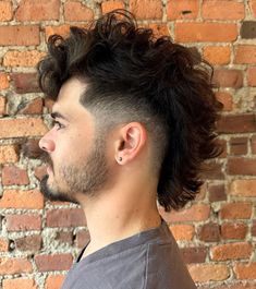 Mohawk Hairstyles Men Long, Curly Mullhawk, Long Hair Faded Sides Men, Men Long Mullet, Mohawk Mullet Mens, Mohawk Curly Hair, Mullet Mohawk, Long Hair Fade, Undercut Ideas