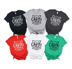 "Cabin Crew Shirts, Camping T-Shirt, Family Camping Shirt, Camper Shirt, Camp T-shirt, Cabin Life Shirt, Lake Life Tee, Friends Camping Shirt Thank you for shopping with us❤️ Size - Our products are unisex fit - You can check our size and color charts on our listing photos. How To Order - Select a size - Select a t-shirt color - If available, indicate the design (text) color in the personalization box - Click add to cart. You can go back to add more shirts. - Click \"Proceed to check out\". Care Cabin Trip Shirt Ideas, Group Cabin Trip Shirts, Crew Neck Top For Camping, Custom Print Short Sleeve Top For Outdoor, Outdoor Short Sleeve Tops With Custom Print, Casual Tops With Custom Print For Camping, Casual Custom Print Tops For Camping, Custom Print Short Sleeve Tops For Camping, Cabin Shirts Ideas