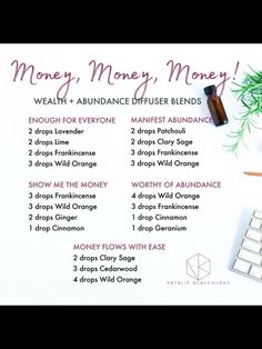 Abundance Essential Oil, Essential Oil Perfumes Recipes, Attracting Money, Doterra Diffuser Blends, Doterra Essential Oils Recipes, Essential Oil Diffuser Blends Recipes, Essential Oils Guide, Essential Oil Diffuser Recipes, Wealth Abundance