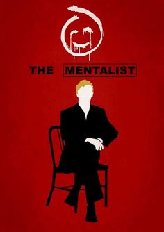 a man sitting in a chair next to a red wall with the words, the mentalist on it