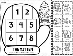 the mitten worksheet with numbers and pictures