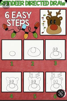 the instructions for how to draw reindeers with christmas lights on their head and nose