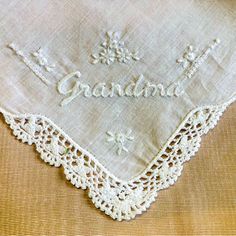 New Vintage Embroidered “Grandma” Handkerchief, White, 10.5” Square, Wonderful Gift For Grandmother! Sr Pit Viper Sunglasses, Gift For Grandmother, Brand Accessories, Embroidery Gifts, Mesh Bracelet, Mauve Color, Knit Beanie Hat, Fashion Night, Disney Girls