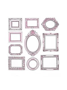 a bunch of different frames on a white background with pink trimmings and designs