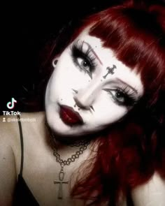 red goth Orange Goth Makeup, Red Goth Hair, Red Alt Makeup, Red Goth Makeup, Red Hair Goth, Perky Goth, Trad Goth Makeup, Red Goth, Gothic Room