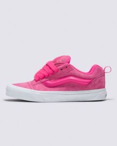 A Puffy 90s Style Inspired by the Past, But Built for TodayThe Nubuck Knu Skool is a modern interpretation of a classic 90s style, defined by its puffed up tongue and 3D-molded Sidestripe, and tied off with oversized, chunky laces. With its in-your-face profile, neon pink nubuck uppers, and dramatic style details, the Knu Skool plays off of the original Old Skool™ while blending an icon of the past with today’s trends. Reissued 90s low top shoe Nubuck leather uppers Puffy tongue and ankle collar Puffy 3D molded Sidestripe™ Heel pulls for ease of entry Signature rubber waffle outsoles | Vans Knu Skool Suede Shoes (Pink Glo) - 11.5 Men/13.0 Women 2025 Shoes, Cute Vans, Face Profile, Pink Vans, Dramatic Style, Shoes Pink, Swag Shoes, Unisex Shoes