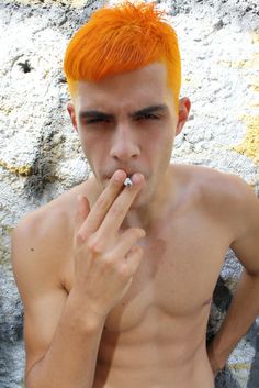 X_tYle // tangerine hair Men Orange Hair, Orange Buzzcut, Neon Orange Hair Color, Men’s Vivid Hair Color, Vivid Hair Color Orange, Hair Pigmentation, My Little Pony Hair, Hair Color Orange