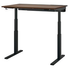 a standing desk with a wooden top and metal legs on an isolated white background,